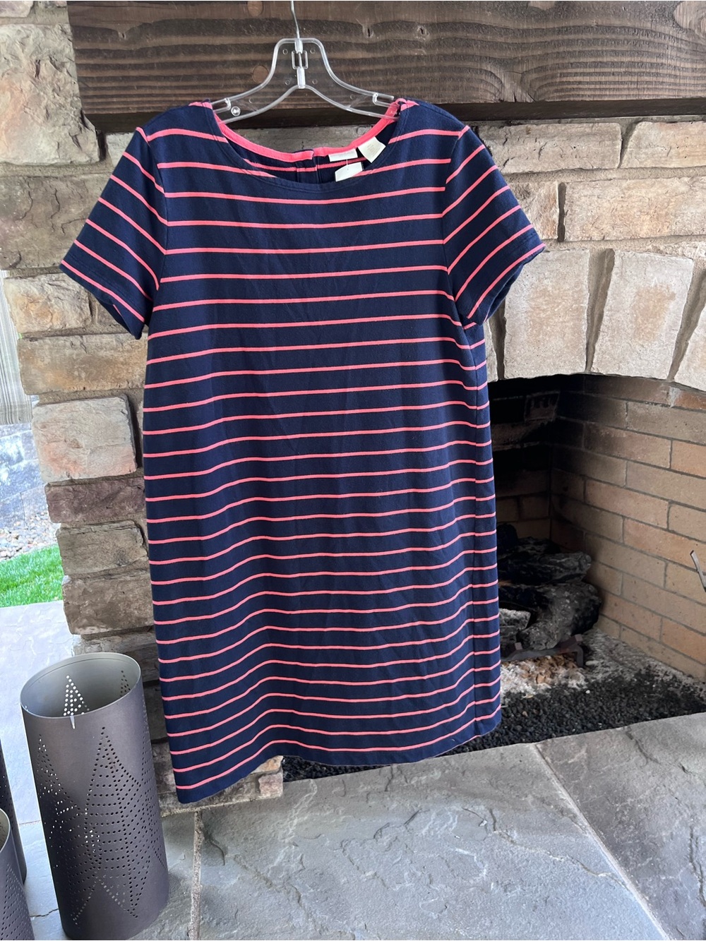 St. Tropez West Navy and Pink Stripe Knit Dress Large